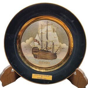 Limited Edition Chokin Art Plate by Yoshinobu Hara with Clipper Ship Design 1983